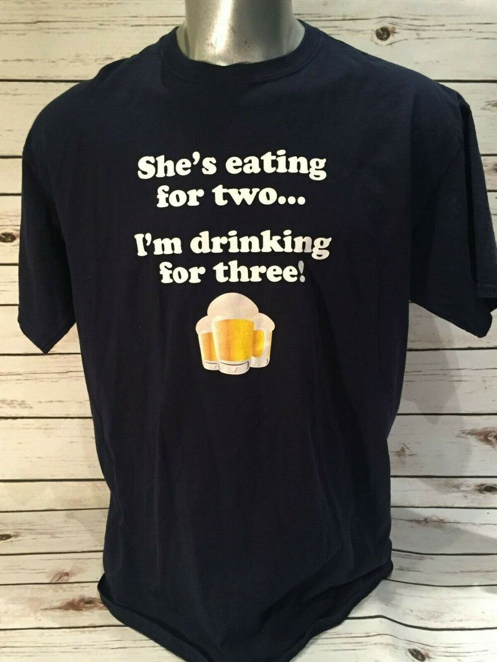 Pregnancy Reveal She's Eating for Two I'm Drinking for Three Mug Beer TShirt XL